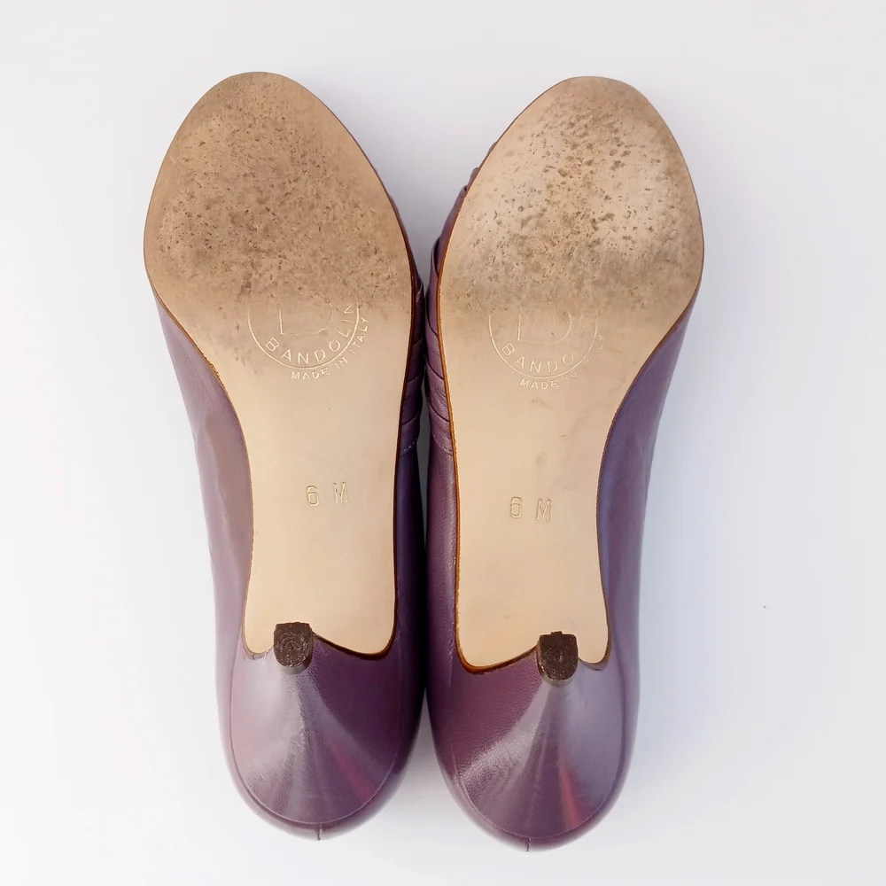 VINTAGE ITALIAN LEATHER Purple Plum Peep-Toe Heels Size 6 - Picture 6 of 10